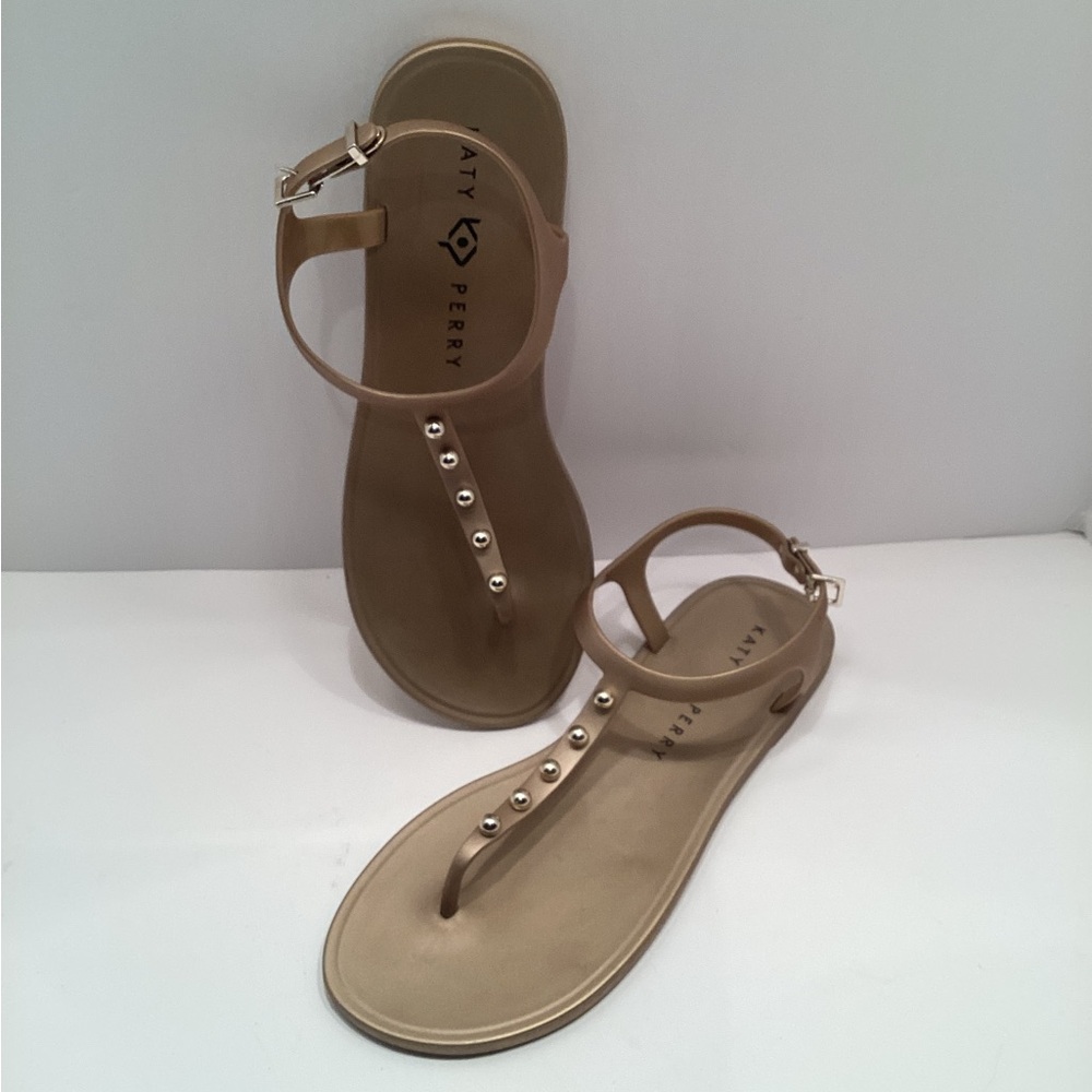 Katy Perry Collections Gold Jelly T-Strap Studded Sandals
